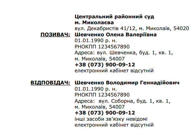 Зразок заяви на розлучення без дітей