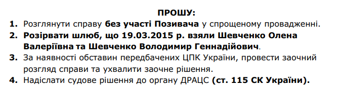 Зразок позовної заяви на розірвання шлюбу подружжя, які не мають дітей