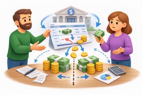 Як рух коштів і момент їх зняття впливають на розрахунок часток при поділі депозиту