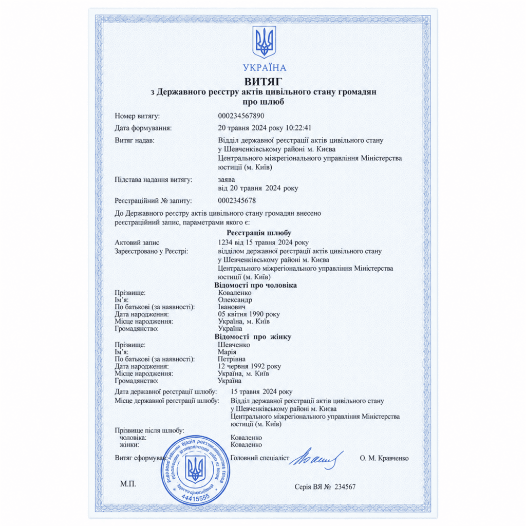витяг ДРАЦС громадянина України про шлюб за кордоном